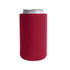 A drink bottle holder in red, designed to fit a standard can, featuring a simple, smooth texture and a branding logo.