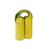 A drink bottle cooler in vibrant yellow and green, featuring a snap handle and capacity for two bottles.