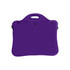 A purple laptop bag with a handle and fastening details, featuring a smooth exterior and a branded logo.