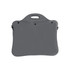 A grey laptop bag with a handle, featuring a smooth surface and a simple design. Includes attachment points for straps.