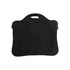 A black laptop bag with a handle and detachable strap, featuring a smooth surface and minimalist design.