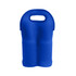 A blue neoprene double beer bottle carrier with handles for easy transport. It features a sleek, smooth design.