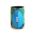 A drink bottle holder in green with a blue football design and decorative foliage pattern. Features a logo.
