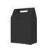 A black die cut handle bag with a top flap and a cut-out handle. The dimensions are 100x160x60mm.