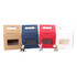A collection of die cut handle bags in brown, navy, red, and white, featuring a transparent window and small animal figurines.