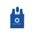 A blue foldable tote bag with two handles and a logo on the front, compactly folded at the top.