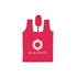 A red foldable shopping tote bag with a logo and a compact design for easy storage.