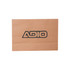 A medium brown paper bag with flat handles and a logo printed on the front.