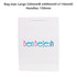 A large white paper bag with a fabric flat handle and a colourful logo printed on the front.