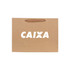 A medium brown paper bag with a fabric flat handle, featuring a logo on the front.