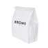 A white Tyvek cooler lunch bag with a rectangular shape and a logo on the front.