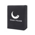 A small black gift box with a curved moon design and a label featuring the text "Moon House."