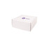 A large white shipper box with a logo printed on the lid.