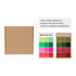 A brown kraft box with a square shape, accompanied by colour swatches for printing on different backgrounds.