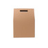 A portable wine box made of brown cardboard with a handle, designed to hold three bottles.
