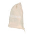 A large cream cotton produce bag with a drawstring closure, featuring a logo in white.