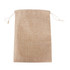 A large jute produce bag in a natural beige colour with drawstring closure and a textured fabric.