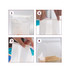 A set of instructional images demonstrating the use of an iron wire sealing storage bag in white.