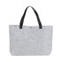 A grey felt shopping bag with black handles, featuring a simple design and a small fastening detail.