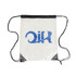 A clear PVC drawstring bag with a black top and logo, featuring two black cords for carrying.