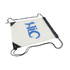 A clear PVC drawstring bag with black corners and a logo on one side.