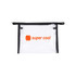 A clear PVC cosmetic bag with black trim and a logo in orange. Suitable for toiletries or accessories.