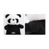 A plush toy panda featuring black and white fur, wearing a black T-shirt. The toy has a cute, soft design.