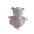 A soft grey hippo plush toy, featuring rounded ears and a small tail, seen from the back.