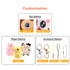 Custom animal keyrings featuring various shapes, eye options like glitter or embroidery, and accessory choices in multiple styles.