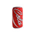 A red can-shaped pet toy with a soft texture and a logo, designed for playful pets.