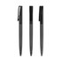 A set of black plastic pens with a transparent barrel, featuring a clip and sleek design.