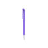 A purple plastic pen with a silver tip and a clip, featuring a simple design. It has a logo on the barrel.