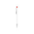 A creamy white barrel pen with a red accent and a metallic tip, featuring a logo on the clip.