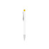 A plastic pen with a creamy white barrel and a yellow accent, featuring a silver tip and clip.
