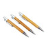 Three eco bamboo click pens with silver accents, featuring a natural bamboo body and chrome tips.