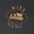 A black menu cover features a gold logo depicting a landscape with houses, labelled “Wine Menu”.