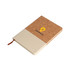 A natural cork and cotton A5 notebook in beige and light brown, featuring a logo on the cover.