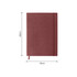 A maroon B5 PU cover notebook with dimensions of 19cm by 26cm and an elastic closure.