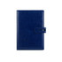 A navy blue PU notebook with a textured finish and a clasp closure. Features a logo on the front cover.