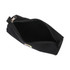 A black canvas pencil case featuring a zipper and an interior compartment, with a logo on the exterior.