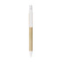 A kraft paper ball pen with a white plastic clip and a white tip. The barrel is a natural brown colour.