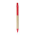 A ballpoint pen with a kraft paper barrel and a red plastic cap and tip. It features a logo.