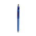 A blue stylus ball pen with a mobile holder and a logo, designed for writing and touch screen use.