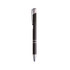 A sleek black aluminum click pen with a silver accent and clip, featuring a chrome tip and detailing.