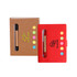 A red and brown sticky notes holder featuring a pen and colourful sticky notes, with logos on both covers.
