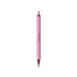 A pink plastic pen with a ruler design on the barrel and a silver writing tip. It features a logo on the side.