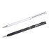 A black and white Aluminium Cross Pen set featuring sleek designs and a branding logo.
