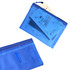 A blue A5 zippered pouch bag featuring a mesh design and holding assorted documents and a notebook.