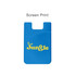 A blue silicone phone wallet featuring a yellow logo and a simple design, suitable for holding cards.