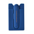 A blue Smart Wallet Stand featuring a logo, designed to hold a phone and cards securely.